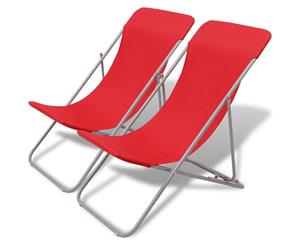 2 pcs Beach Chair Steel Outdoor Folding Deck Seat Recliner Campsite Pool Red