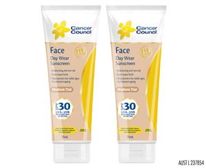 2 x Cancer Council Face Day Wear Sunscreen SPF30 Medium Tint 75mL