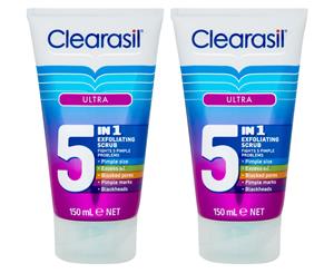 2 x Clearasil Ultra 5-in-1 Exfoliating Scrub 150mL