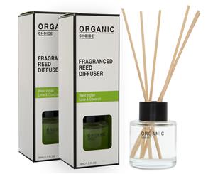 2 x Organic Choice West Indian Lime & Coconut Fragranced Reed Diffuser 50mL