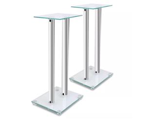 2x Glass Speaker Stand 61 cm Each with 2 Silver Pillars Holder Support