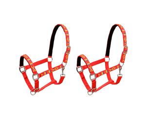 2x Head Collars for Horse Nylon Size Pony Red Breakaway Halter Loop