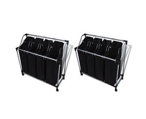 2x Laundry Sorters with Bags Black and Grey Clothes Storage Organiser