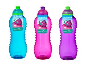 3 Sistema 460ml Twist n Sip Drink Bottles Blue Pink Purple