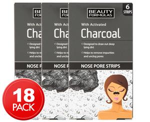 3 x Beauty Formulas Activated Charcoal Nose Pore Strips 6pk