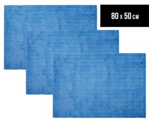3 x Monroe 80x50cm Super Soft Microfibre Shag Rug - Blue