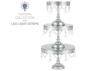 3-Piece LED Cake Stand Set | Silver | Aurora Collection