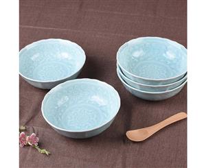 5 Pcs Ceramic 14.5cm Blueish Dinner Bowl Set Dining Kitchen Dinnerware Japan