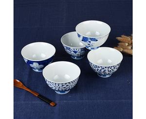 5 Piece Ceramic 12cm Blue Print Dinner Bowl Set Dining Kitchen Dinnerware Japan