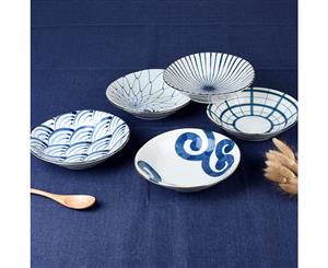 5 Piece Ceramic 18cm Underglaze-color Blue Dinner Plate Set Dining Kitchen Japan