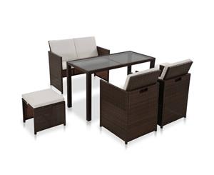 6 Pieces Outdoor Dining Set with Cushions Poly Rattan Brown Lounge Set