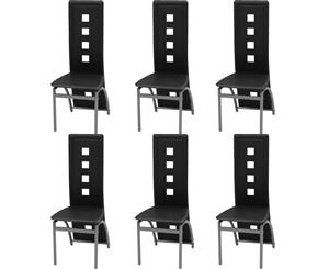 6x Dining Chairs Steel Frame Black Faux Leather Backrest High Back