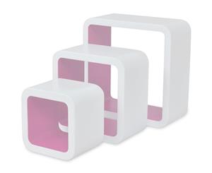 6x Wall Cube Shelves White and Pink Display Hanging Storage Bookcase