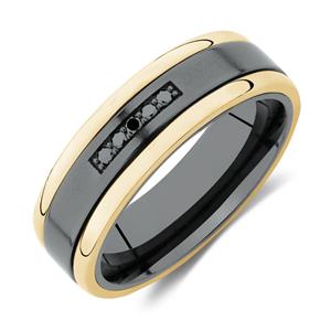7mm Ring with Black Diamonds in Black Titanium & 10ct Yellow Gold