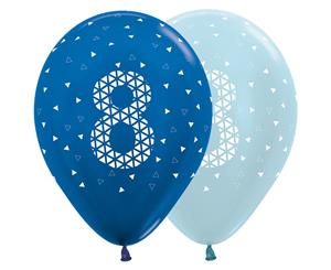 8th Met & Prl Blue 30cm Latex Balloons AOP Wht Ink 50pk
