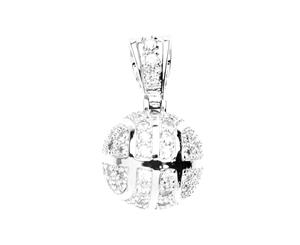 .925 Iced Out Silver Cross - MINI BASKETBALL - Silver
