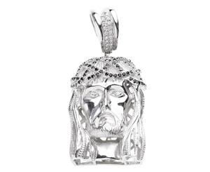 925 Iced Out Sterling Silver Pendant - JESUS HEAD black - Silver