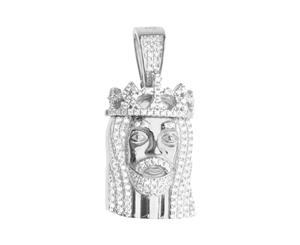 .925 Iced Out Sterling Silver Pendant - MINI JESUS - Silver
