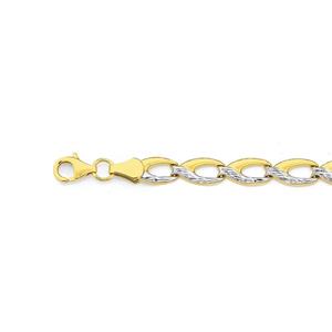 9ct Gold Two Tone 19cm Oval Links Bracelet