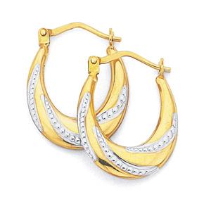 9ct Gold Two Tone Oval Twist Creole Earrings