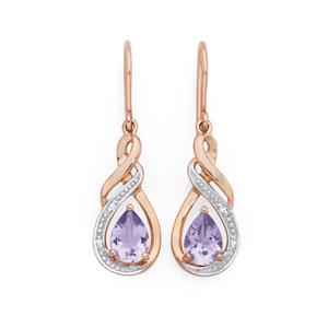 9ct Rose Gold Pink Amethyst & Diamond Hook Earrings