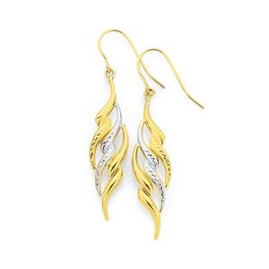 9ct Two Tone Gold Flame Hook Earrings