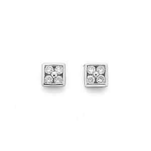 9ct White Gold Diamond 4 Square Stud Earrings