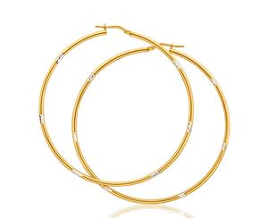 9ct Yellow Gold Silver Filled 60mm Hoop Earrings with white cut features