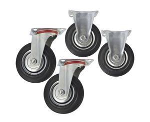 AB Tools 5" (125mm) Rubber Fixed and Swivel Castor Wheel Trolley Caster (4 Pack) CST06_07