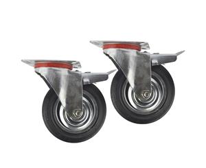 AB Tools 6" (150mm) Rubber Swivel With Brake Castor Wheels Trolley Caster (2 Pack) CST011