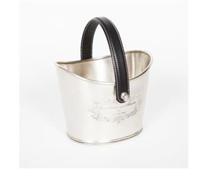 ALOUETTE Hand Engraved Ice Bucket / Wine Cooler - Antique Silver with Black Leather Handle
