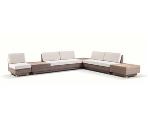 Acapulco Package B Outdoor Wicker And Teak Lounge Setting With Coffee Table - Brushed Wheat Cream cushions - Outdoor Wicker Lounges