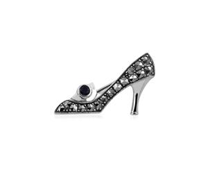 Art Nouveau Style Round Sapphire & Marcasite Shoe Brooch in 925 Sterling Silver
