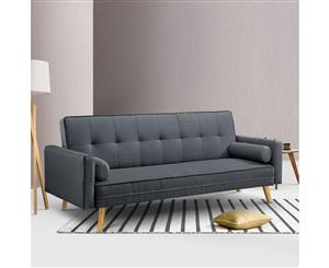 Artiss Sofa Bed Lounge 3 Seater Futon Couch Linen Fabric Wood Legs Charcoal