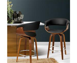 Artiss Swivel Bar Stools Wooden Bar Stool Kitchen Dining Chairs Leather Black x2