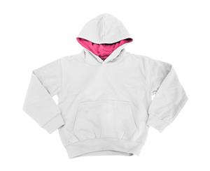Awdis Kids Varsity Hooded Sweatshirt / Hoodie / Schoolwear (Arctic White / Hot Pink) - RW172