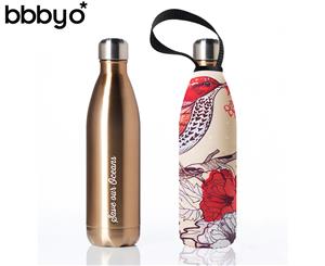 BBBYO 750mL Future Bottle + Carry Cover - Gold (Bird Print)