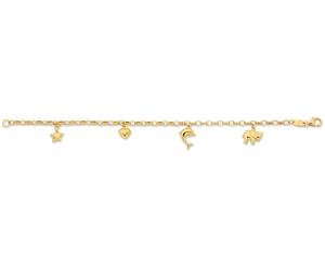 Bevilles Children's 9ct Yellow Gold Silver Infused Charm Bracelet
