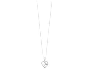 Bevilles Sterling Silver 21 Pendant Curb Necklace with Cubic Zirconia And Open Heart