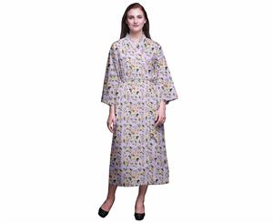 Bimba Floral Leaves & Camellias Bathrobes For Women Wrap Printed Bride Getting Ready Dress Robe For Girls - Light Purple