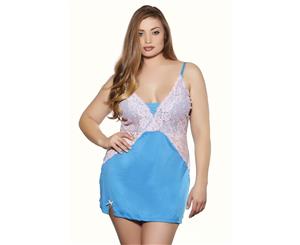 Blue Lace And Mesh Babydoll With Matching Panty Plus Size