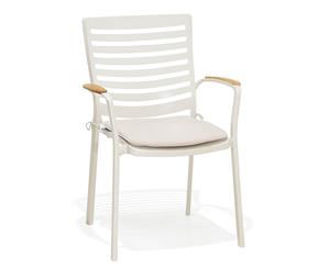 Bondi Outdoor Aluminium And Teak Dining Arm Chair - Ivory with Light Taupe Grey - Outdoor Aluminium Chairs
