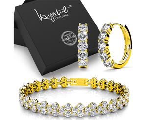 Boxed 18K Gold Bracelet and Earrings Set Embellished with Swarovski crystals