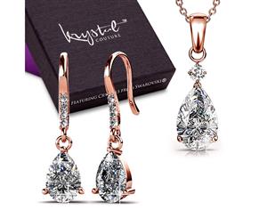 Boxed Anastacia Necklace & Earrings Set Rose Gold Embellished with Swarovski crystals-Rose Gold/Clear