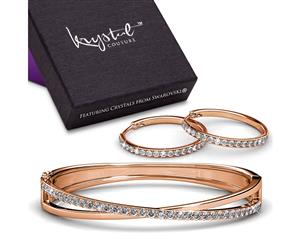Boxed Perfection Bangle & Earrings Set Rose Gold Embellished with Swarovski crystals-Rose Gold/Clear