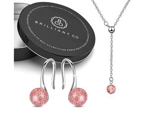 Boxed Pink Glass Crystal Candy Necklace and Earrings Set