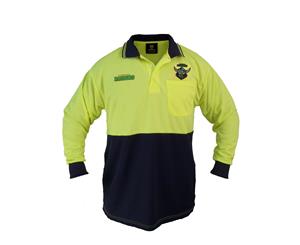 Canberra Raiders NRL LONG Sleeve HI VIS Polo Work Shirt Yellow Navy
