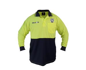Canterbury Bulldogs NRL LONG Sleeve HI VIS Polo Work Shirt Yellow Navy