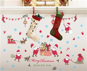 Cartoon Santa Sleigh & Presents Christmas Wall Decal - Multi
