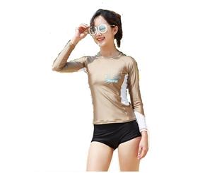 Catzon Women Surfing set Long Sleeve top and shorts Anti-UV DIVE&SAIL LS-18651F Gold and black